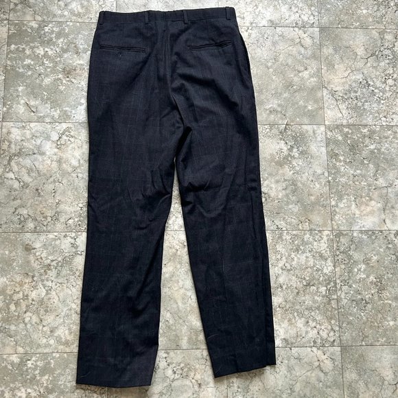 SHIPS FREE! Dark Navy Blue Plaid Wool Dress Suit Pants 32Wx28L - Picture 4 of 4